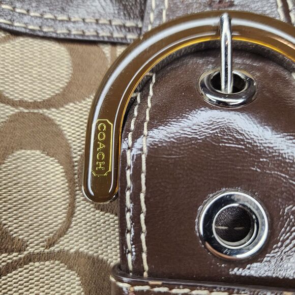 Vintage COACH SOHO SIGNATURE HOBO F17094 Khaki Mahogany Patent Leather Bag RARE - Picture 5 of 13